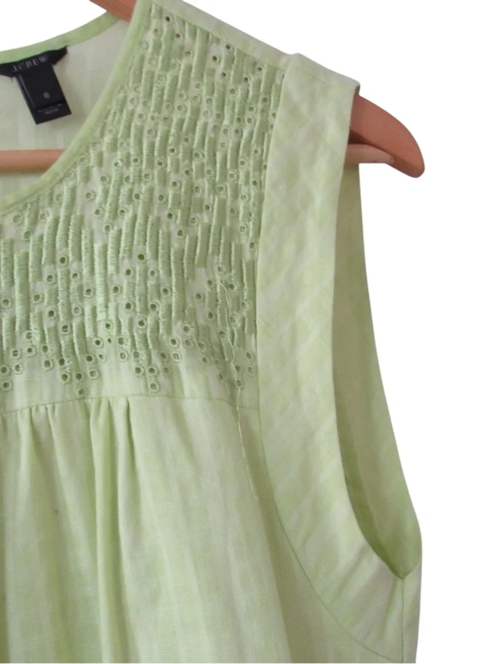 J Crew Sleeveless Embroidered Windowpane Blouse Top 6 Lime Yellow Green Cotton